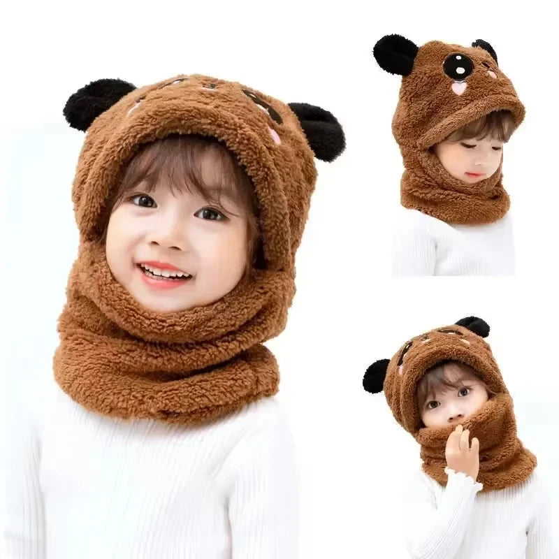 Cute Childrens Cartoon Scarf Hat Two Piece Set