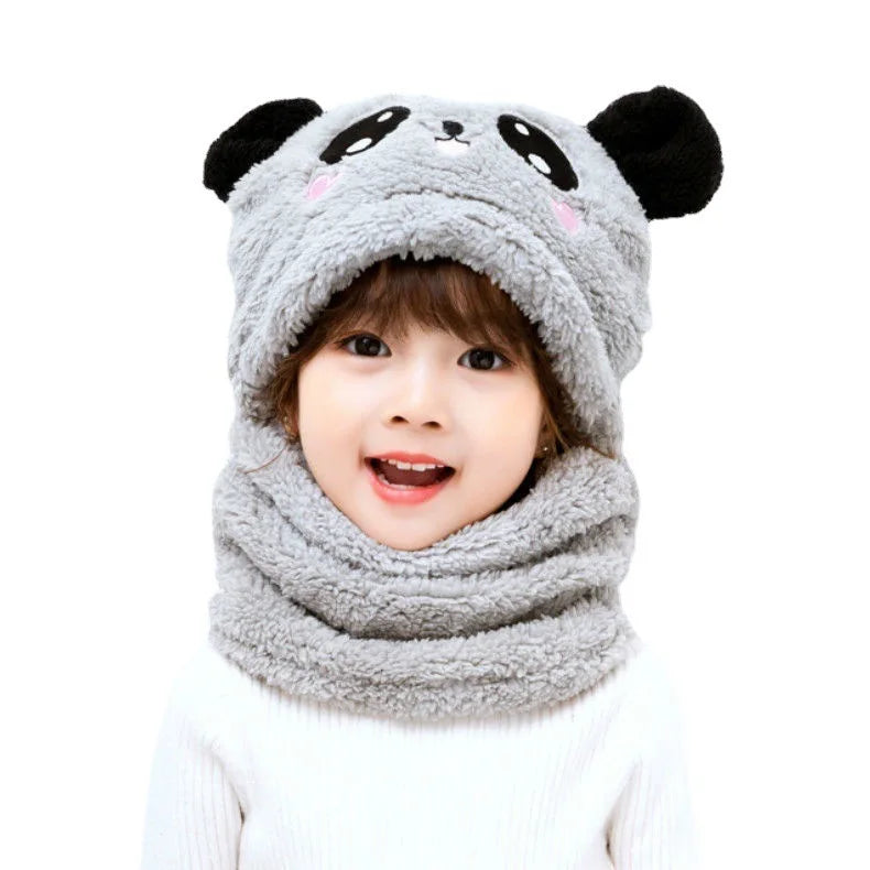 Cute Childrens Cartoon Scarf Hat Two Piece Set