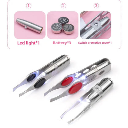 Eyebrow Tweezers with LED Light Stainless Steel Makeup Tool