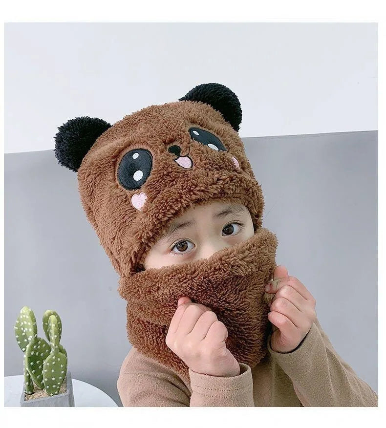Cute Childrens Cartoon Scarf Hat Two Piece Set
