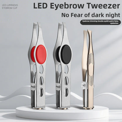 Eyebrow Tweezers with LED Light Stainless Steel Makeup Tool