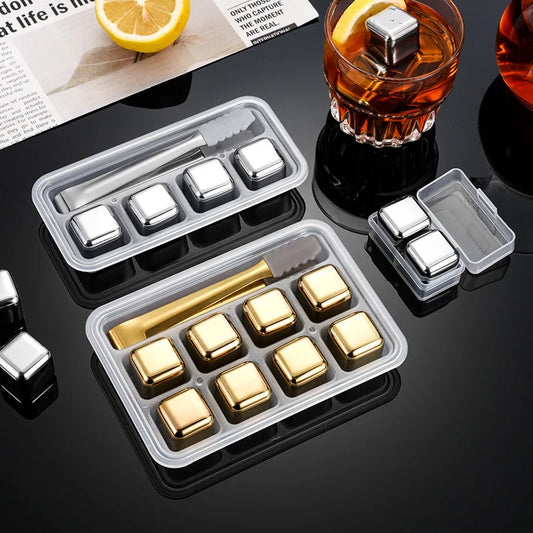 Blinkory™ Whiskey Stainless Steel Ice Cubes Reusable Gold and Siver