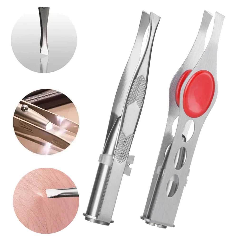 Eyebrow Tweezers with LED Light Stainless Steel Makeup Tool
