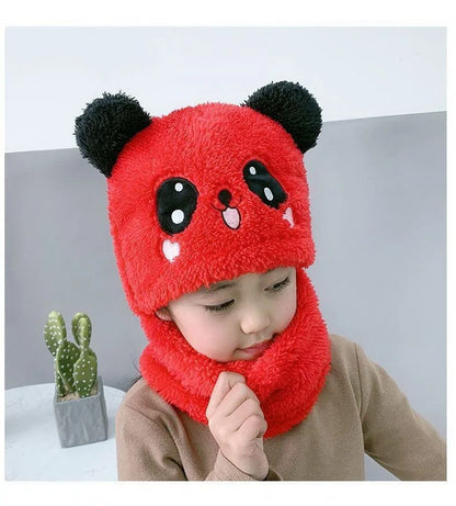 Cute Childrens Cartoon Scarf Hat Two Piece Set