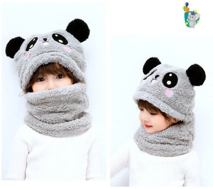 Cute Childrens Cartoon Scarf Hat Two Piece Set