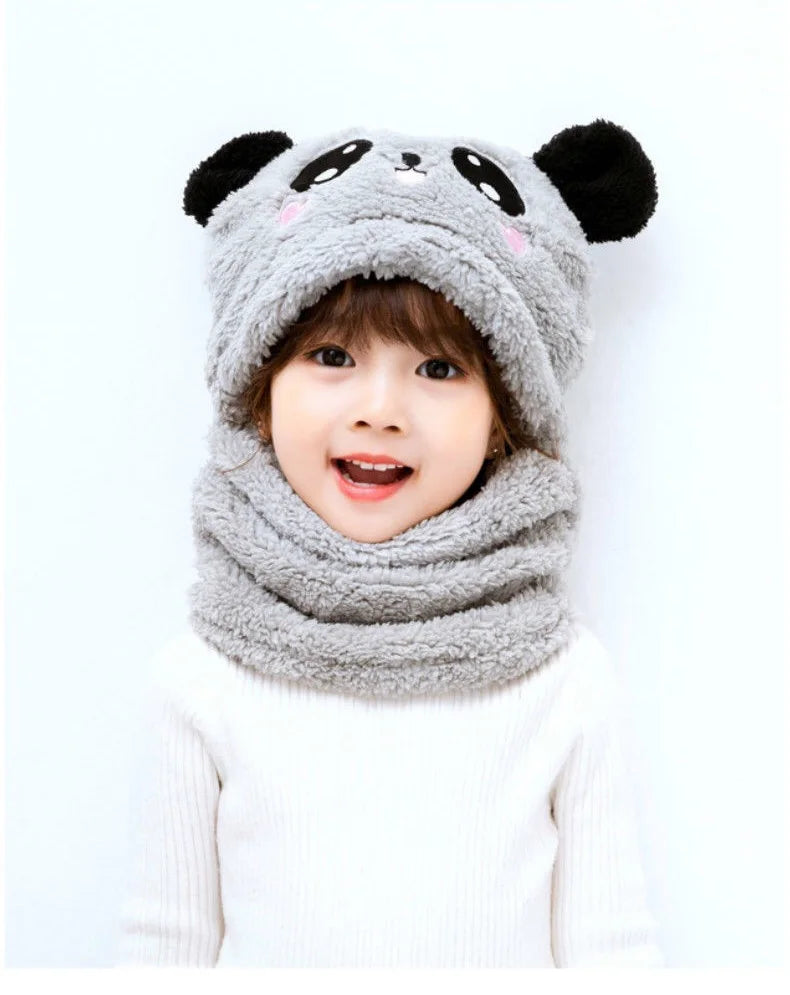 Cute Childrens Cartoon Scarf Hat Two Piece Set