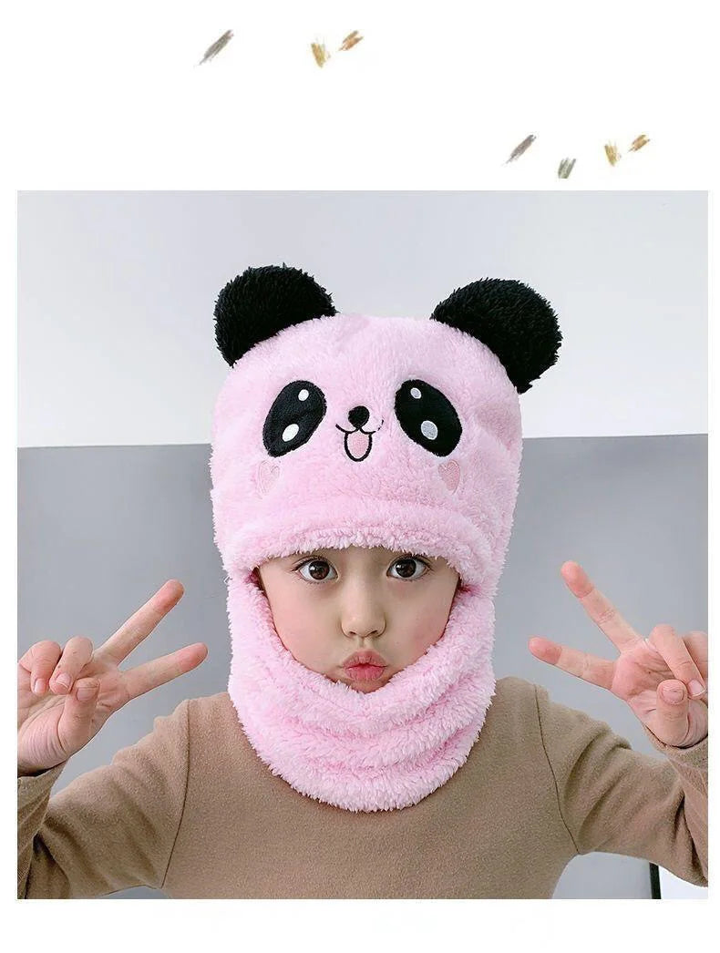 Cute Childrens Cartoon Scarf Hat Two Piece Set