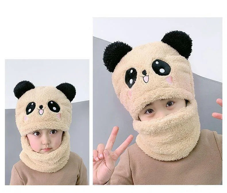 Cute Childrens Cartoon Scarf Hat Two Piece Set