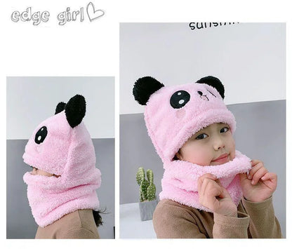 Cute Childrens Cartoon Scarf Hat Two Piece Set